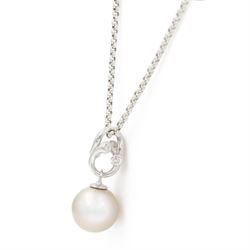 Georg Jensen Magic 18ct white gold pearl and diamond pendant necklace, grey cultured pearl with diamond set bail, on a white gold belcher link chain necklace, stamped 750, boxed