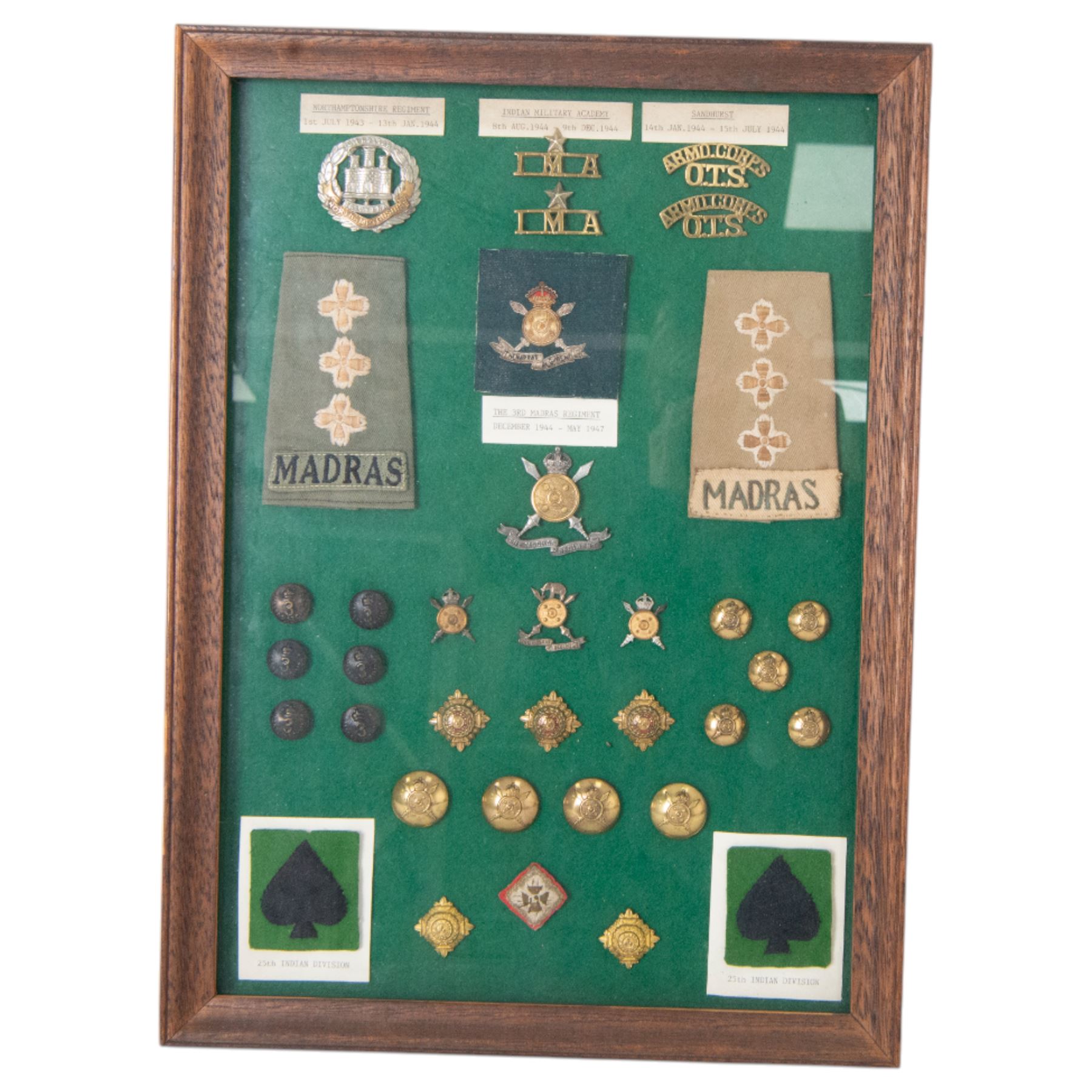 Six medals; Burma Star, Defence Medal, War Medal, 1939-45 Star, General Service Cross and National Service Medal, awarded to Captain Albert Edward Lattimore 2nd para Battalion the 3rd Madras Regiment, Indian Army, together with insignias other items relating to Madras Regiment, photographs and ephemera