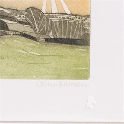 John Brunsdon ARCA (British 1933-2014): Views of Bolton Castle - Wensleydale, set three limited edition coloured etchings with aquatint signed titled and numbered in pencil 29cm x 11cm (3) (2 unframed)