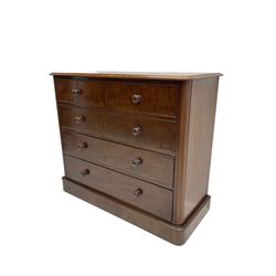 Mid-19th century mahogany chest, fitted with two short and three long drawers, on plinth base