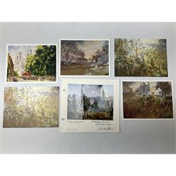 Presentation bronzed figure of a paratrooper by Peter Hicks mounted on a mahogany plinth with plaque inscribed ' Presented to Lieutenant General Sir Michael Gray KCB OBE President Army Parachute Association 1981-1987 An Outstanding Term of Leadership Friendship and Humour. Thank You All Ranks A.P.A.' H28cm; a brass Pegasus plaque H12cm; and small quantity of colour photographs and prints of military related paintings