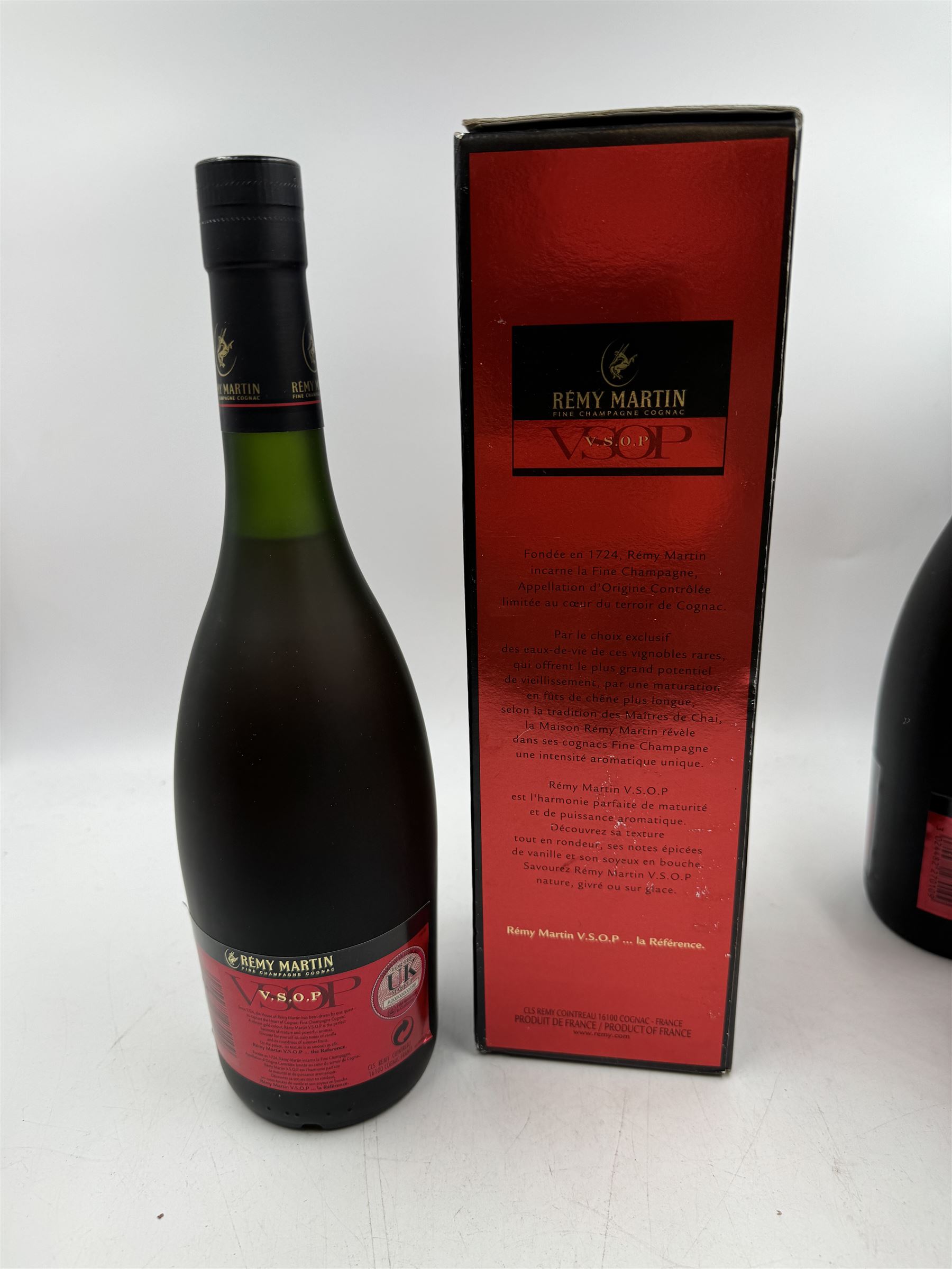 Three bottles Remy Martin V.S.O.P champagne cognac, 70cl 40% vol, in original boxes