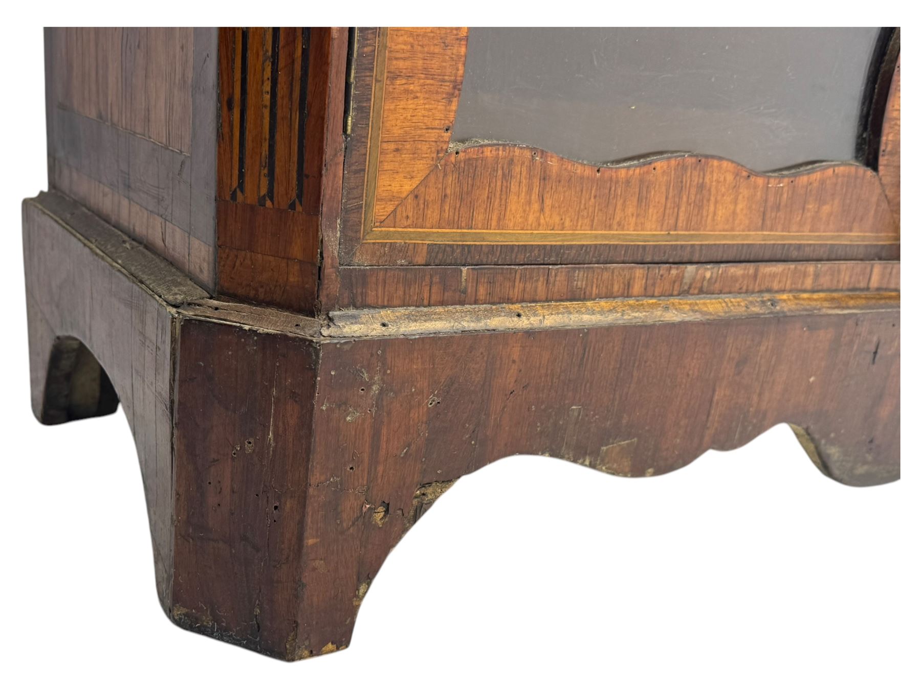 Late 19th century continental display cabinet, the upper section is glazed with twin doors with two upholster shelves, over a lower section with single draw above two glazed cupboard doors on shaped bracket feet