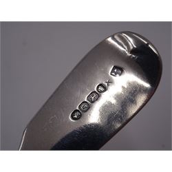 Collection of six Victorian silver sauce/toddy ladles, to include Hanoverian pattern ladle, with rattail bowl and curved handle,  hallmarked Henry Holland, London 1879, pair of Fiddle pattern sauce ladles, each with engraved initial to terminal, hallmarked William Robert Smily, London 1848 and a Queens pattern sauce ladle, hallmarked Samuel Hayne & Dudley Cater, London 1845 etc