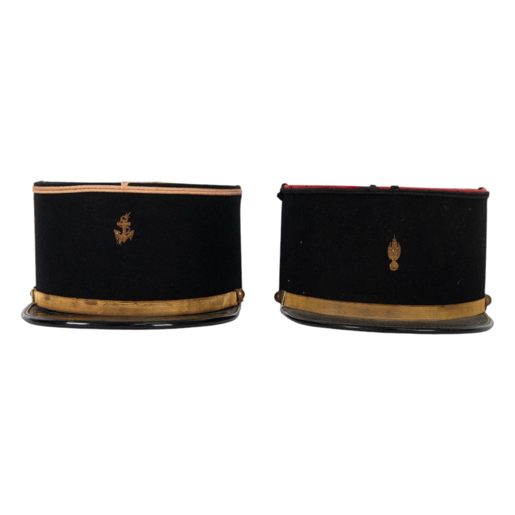 WWII French Colonial Marine Officer's kepi, circa 1939-1945, together with Infanterie de Ligne kepi