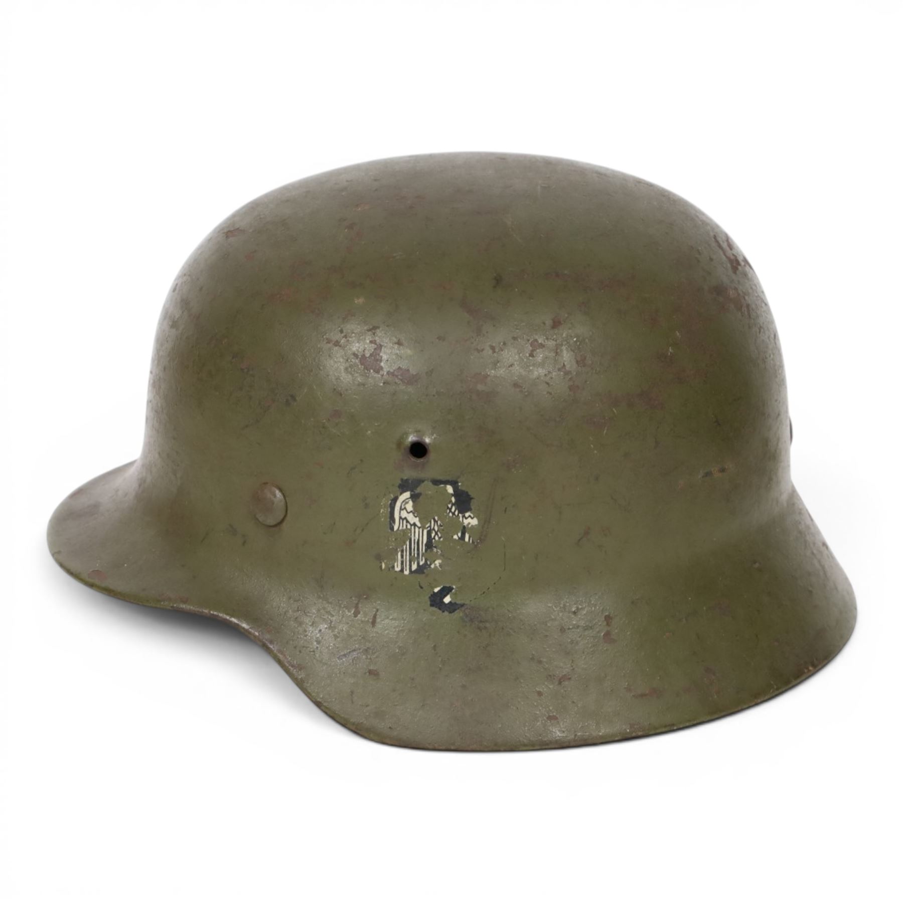 WWII Third Reich German double decals M42 steel combat helmet, with leather liner and chin strap