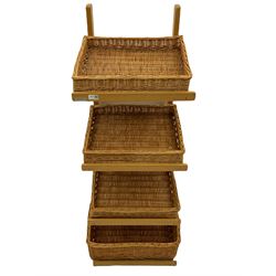 Gadsby beech four tier shop display stand, with wicker baskets