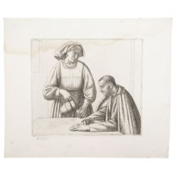 Frederick George Austin (British 1902-1990): The Tavern Maid and Patron, drypoint etching with pencil editing inscribed '4th state' in pencil 13cm x 15cm (unframed) 
Provenance: direct from the granddaughter of the artist
