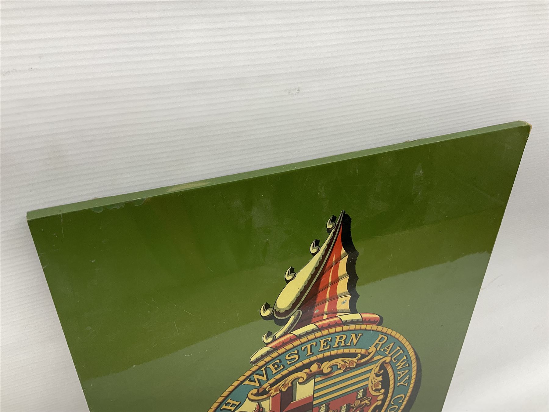 London & South Western Railway Company reproduction sign, upon a green ground, H51cm, W36cm