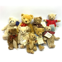 Four Merrythought Teddy Bears to include Rosie Teddy Bear, Mr Whoppit, Mini Attic Teddy Bear and Peter Teddy Bear, Herman Musical Teddy Bear, two Dean's Rag Book bears and two others by Bocs Teganau and Chadwick, all with tags