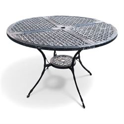 Cast aluminium garden table and chairs in a black finish