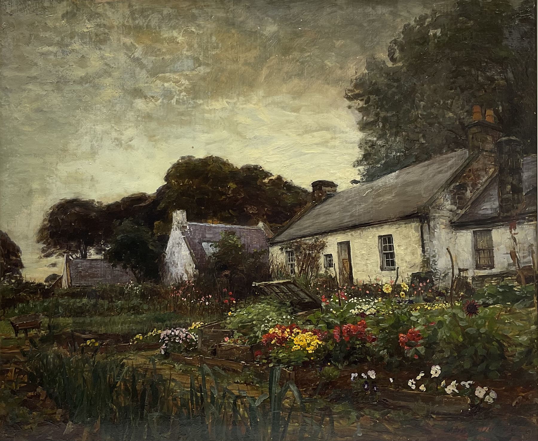 Alexander Brownlie Docharty (Scottish 1862-1940): Crofter's Garden, oil on canvas signed 62cm x 75cm