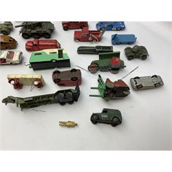 Dinky/Corgi - twenty-nine unboxed and playworn die-cast models including Mobilgas Tanker, two BEV Trucks, Aveling-Barford steam roller, Coventry Climax fork-lift, Hudson Hornet, Vanguard, Post Office Telephones Van, Royal Mail Van etc