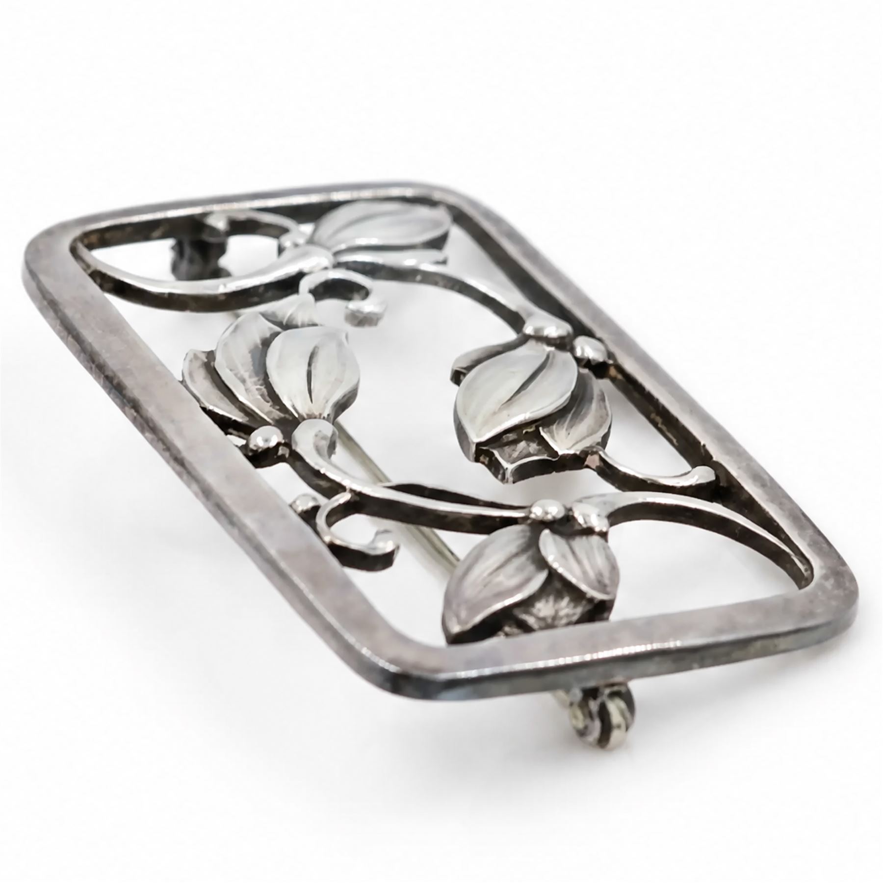 Georg Jensen silver floral brooch, no. 295, London 1959, boxed