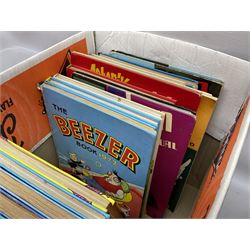 Ekco transistor portable radio, Kodak Brownie Cresta camera in case, Castle & Co Hull binoculars in case, 1970s and later annuals to include Beano, 1926 The Picture Show annual, silver-plate etc