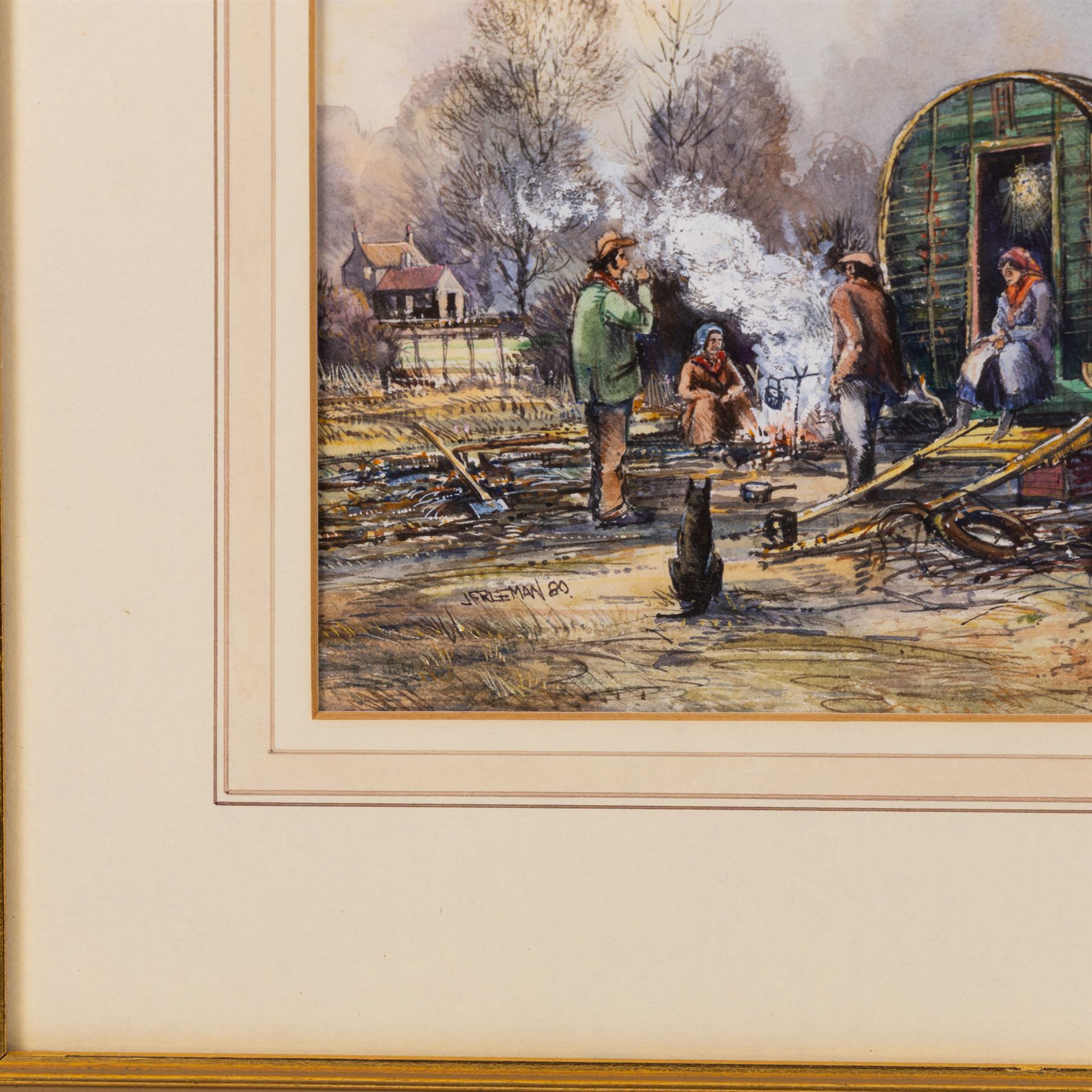 John Freeman (British 1942-): Gypsy Encampment, watercolour signed and dated '80, 25cm x 30cm