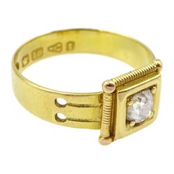 Victorian square set single stone old cut diamond ring, with pierced design shoulders, Chester 1882, diamond approx 0.50 carat