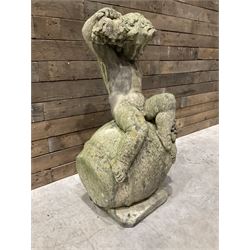 Cast stone garden figure - grape carrier on barrel