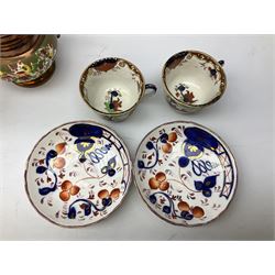 19th century lustre, to include a pair of pink lustre trios, copper lustre jugs and other ceramics