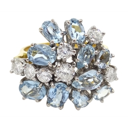 Gold aquamarine and diamond contemporary design cluster ring, hallmarked 18ct  