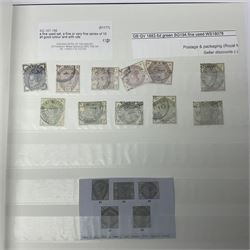 Queen Victoria and later mostly Great British stamps, including 1856 one shilling, 1870 half penny 'bantam', various 1862-64 issues etc, housed in a blue stockbook