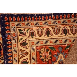  Tabriz blue ground rug, geometric pattern field, repeating border, 343cm x 255cm  