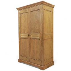 Barker & Stonehouse - Contemporary mango wood double wardrobe, panelled doors with contrasting inlaid borders and faux central lock, raised on shaped bracket feet