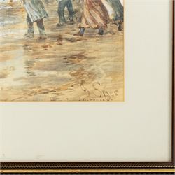 John C Syer (British 1844-1912): Rescuing a Ship at Upgang near Whitby, watercolour signed, indistinctly titled beneath the mount 46cm x 67cm