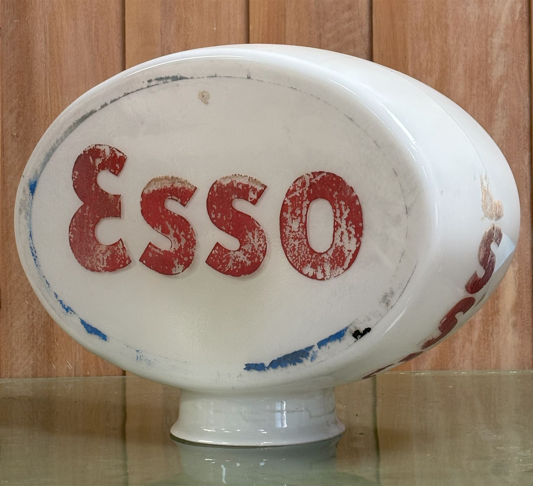 Esso double sided glass petrol pump advertising globe. H39cm, W51cm, D19cm - COLLECTION BY APPOINTMENT FROM: The White House, Thirsk Road, Easingwold, York, YO61 3NF - CALL 01723 507111 TO ARRANGE
