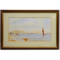  Fishing Boats off South Bay Scarborough, watercolour signed by Ken Wigg 22cm x 40cm  