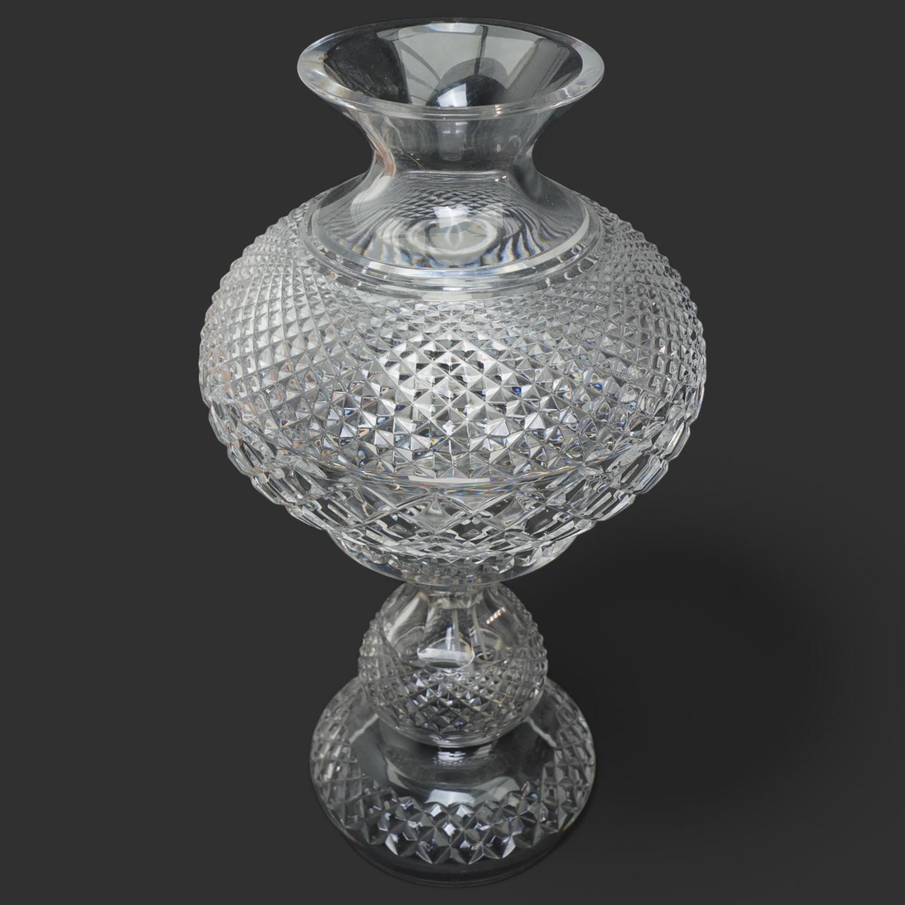 Waterford glass table lamp of baluster form with globe shade and hobnail cut decoration H47cm