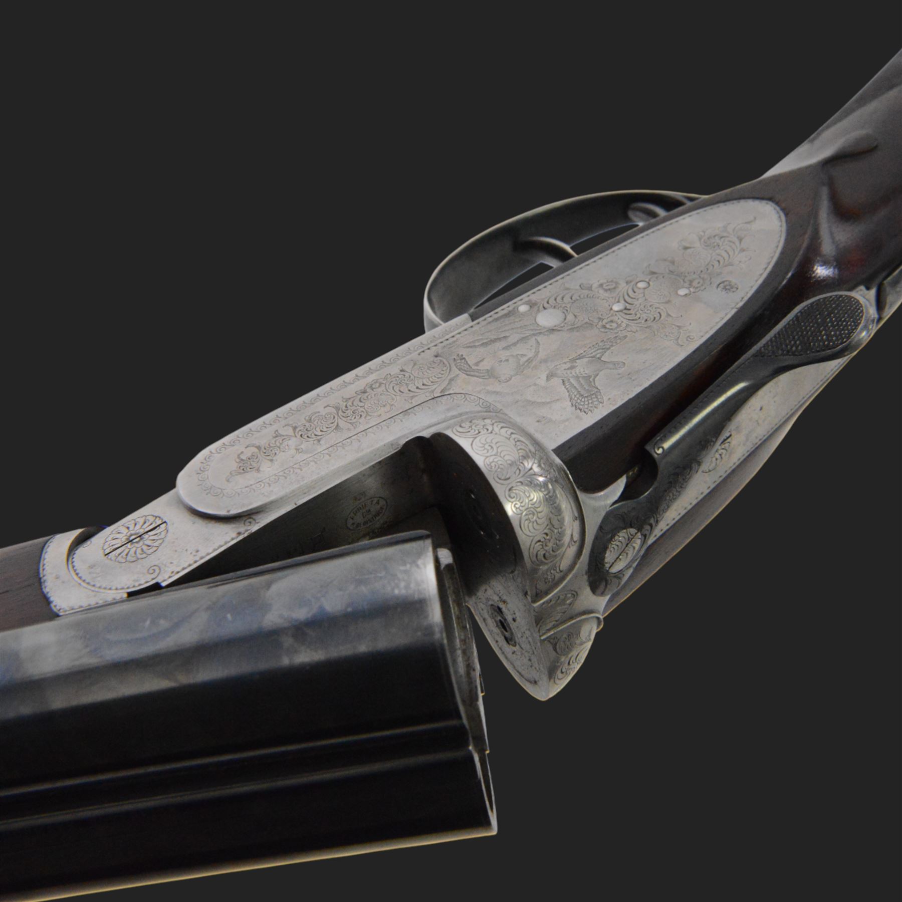 Giovanelli-engraved 12 bore double trigger side plate boxlock ejector, side by side double barrel shotgun with 69cm (27