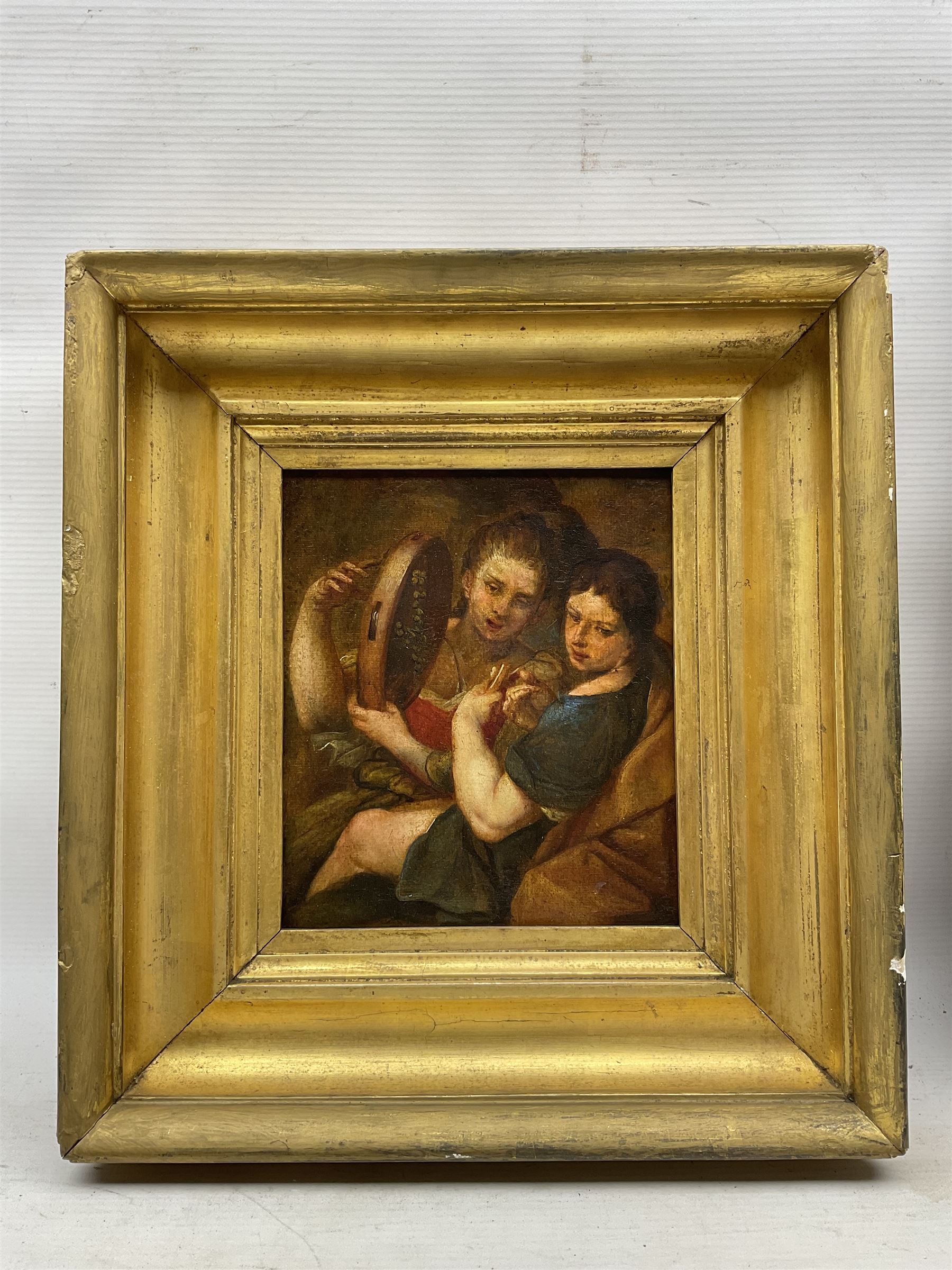 English School (Early 19th Century): The Judgement of Paris and The Musicians, two oils on panel unsigned, the latter with various indistinct inscriptions verso, max 21cm x 33cm (2)