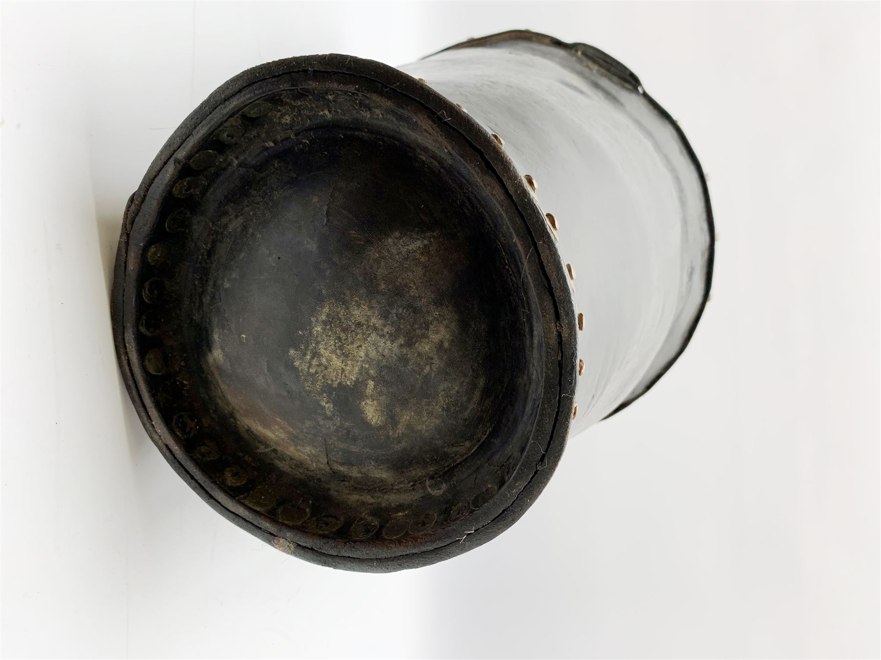 Victorian leather fire bucket with riveted detail and leather carry handle, not including handle H29cm D27.5cm