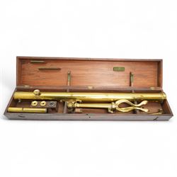 19th century brass telescope by G & D Davis, London on a tripod stand and in mahogany case, length of case 114cm