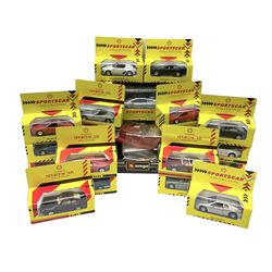 Seventeen Shell Sportscar Collection die-cast models including 1:24 scale Jaguar XJ220 by Maisto; and Bburago 1:20 scale die-cast model Mercedes Benz 500K Roadster (1936); all boxed (18)