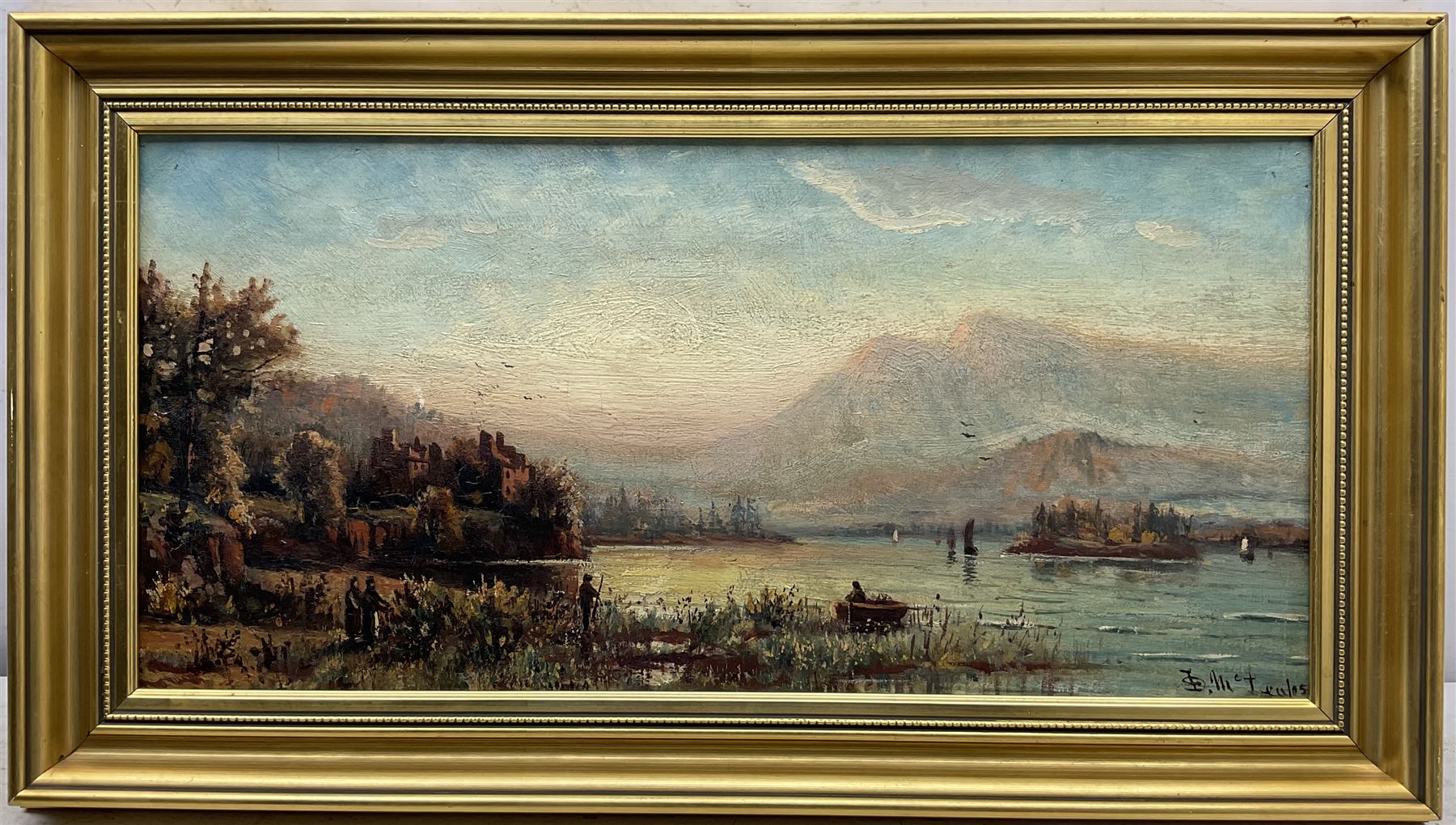Duncan Fraser Mclea (British 1841-1916): Rowing Boat on the Loch, oil on canvas signed and dated '05,  23cm x 49cm 