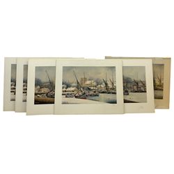 Jack Rigg (British 1927-): 'New Year's Day Blackwater Maldon Essex', six colour prints signed in pencil 28cm x 40cm (6) (unframed) Notes: Rigg initially painted this as a summer view in 1986, but was commissioned by the Royal National Mission to Deep Sea Fishermen in 1988 to paint a Christmas card design and so altered the picture to a snow scene. Two of these prints show the summer view, the other four the winter view.