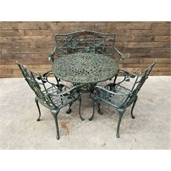Cast aluminium garden dining set, comprising ornate circular table (D91cm, H68cm) a two se...