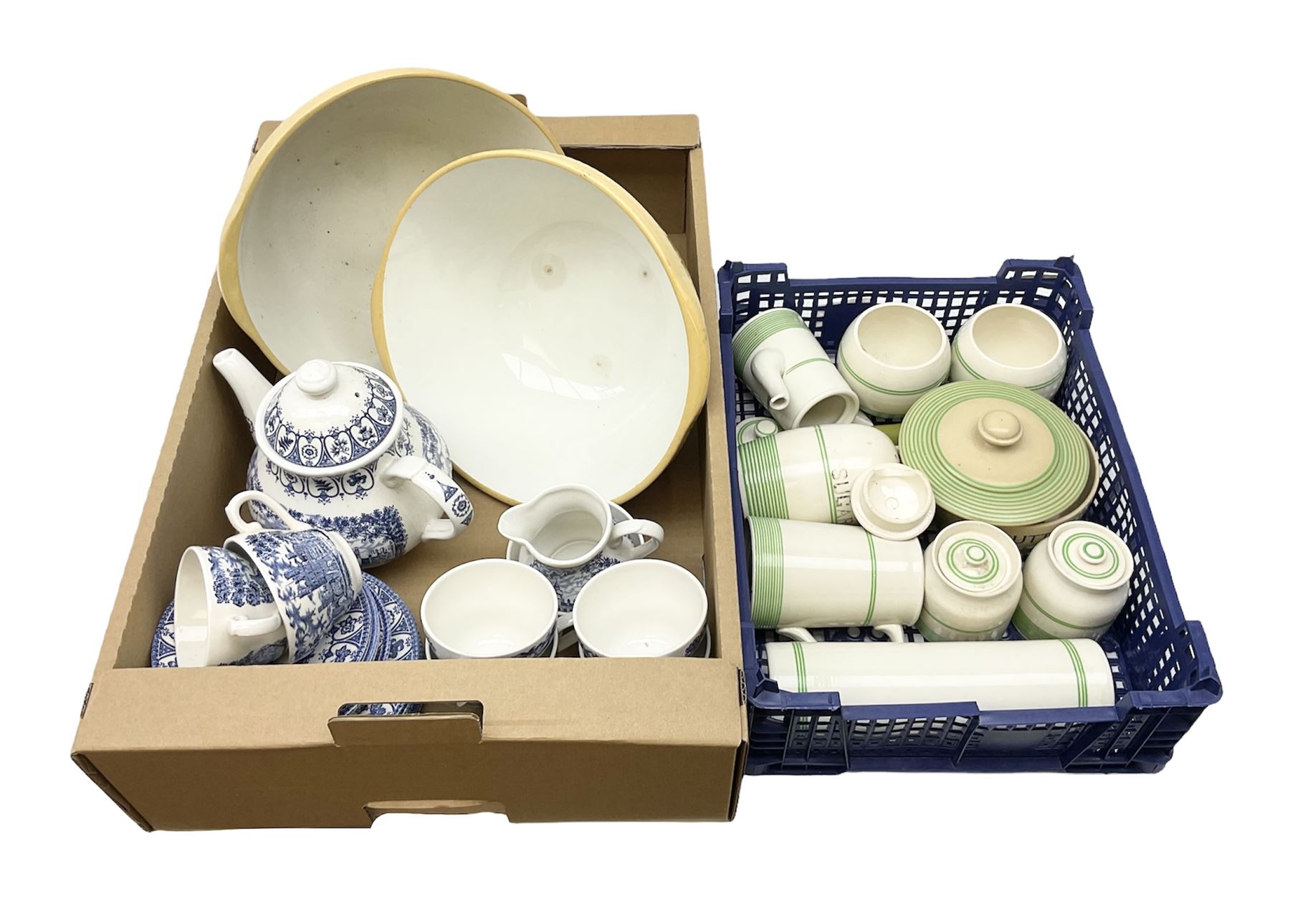 Sadler Kleen Kitchen Ware decorated with green stripes, together with two T.G Green 'The Gripstand' mixing bowls, James Broadhurs1977 silver jubilee tea service for six