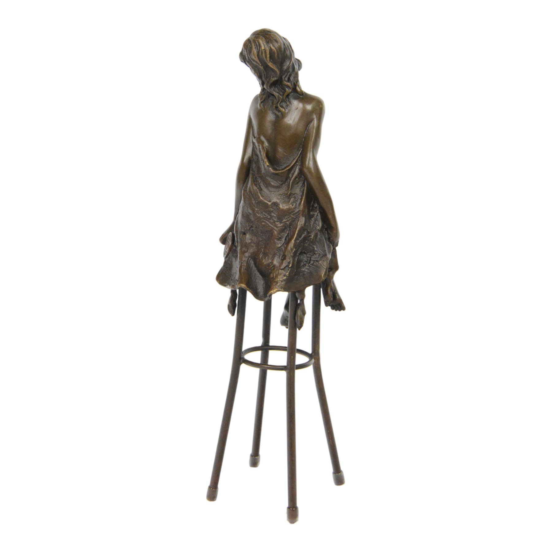 Art Deco style bronze modelled as a semi naked female figure, seated upon a chair, signed  Pierre Collinet, H27cm