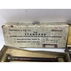 Six pairs of revolver grips;  pair of Lightwood & Son Ltd powder/shot measures in original box; and boxed Colt hammer shroud 
