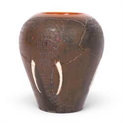 Dennis China Works miniature vase, decorated with elephants, H9cm
