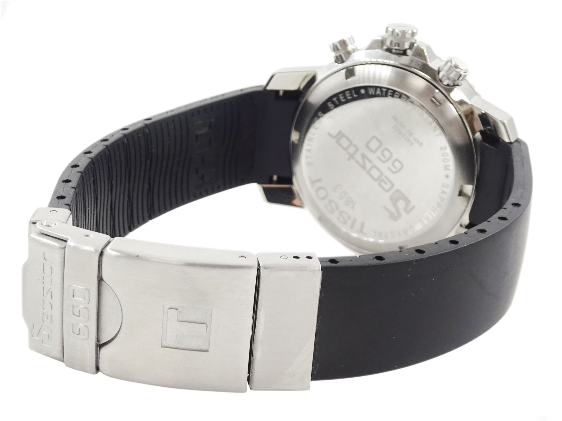 Tissot PRC 200 gentleman's stainless steel chronograph quartz wristwatch, Ref. T461, white dial with subsidiary seconds dial, on original stainless steel bracelet and a Tissot Seastar 660, chronograph quartz wristwatch, black dial with subsidiary seconds dial, on original rubber strap, with stainless steel clasp, both boxed