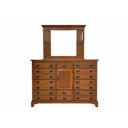Large hardwood multi-drawer chest with mirror