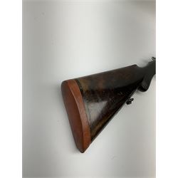 Lincoln Jeffries 12-bore side-by-side double barrel lightweight boxlock non-ejector sporting gun,  out-of-proof 66cm damascus barrels with sunken ribs, profusely engraved action, Prince of Wales walnut stock with chequered pistol grip and fore-end and thumb safety, sling swivels under barrel and stock, serial no.2139(?), L107.5cm overall RFD ONLY