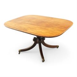 Regency figured mahogany breakfast table, figured rectangular tilt-top with rounded corner...