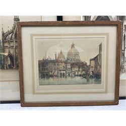 Edward Sharland (British 1884-1967): 'Chichester Clock' and 'Five Sisters Window York', pair coloured etchings signed and titled in pencil 39cm x 23cm; Alphonse Dupont (1794-1877): Venice, coloured etching signed in pencil 21cm x 30cm (3)