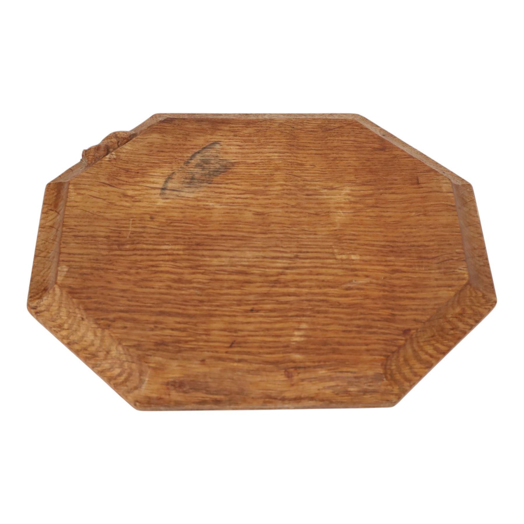 Mouseman - oak chopping board, of canted octagonal form, with carved mouse signature, by the workshop of Robert Thompson of Kilburn