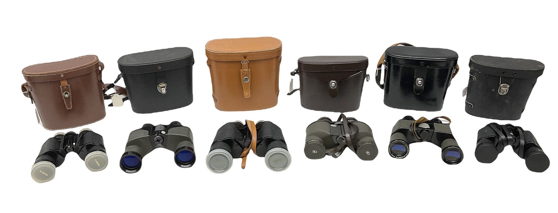 Six cased pairs of binoculars, to include Mirador 10x40, Chinon Countryman 7x35, Yashica 10x50, Yashica 8x40 etc